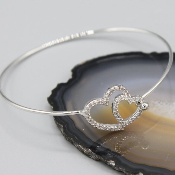 Jewelry - Bangle bracelet heart love romantic family silver tone thin elegant modern new
